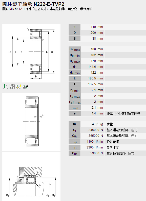 鑫宙國際貿(mào)易(上海)有限公司進口N222E.TVP2軸承參數(shù)資料