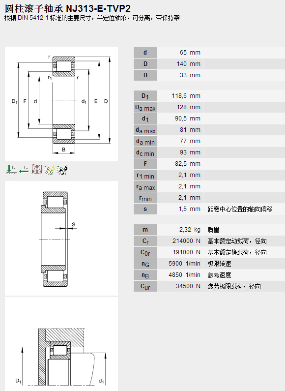 鑫宙國(guó)際貿(mào)易(上海)有限公司進(jìn)口NJ313E.TVP2軸承參數(shù)資料